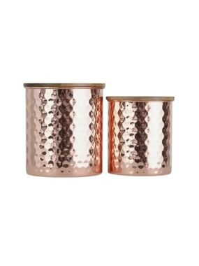 Uncommon James Hammered Copper Canister Set Wood Lids Kitchen Storage 2 Piece